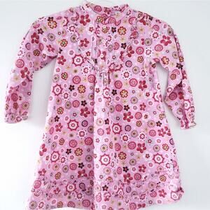 Le Top Girls Pink Floral Long Sleeve Dress Size 6 Ruffle Bib Chest